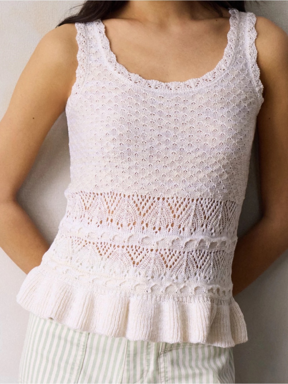 Cream Crochet Ruffle Hem Tank - Picture 2 of 3